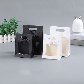 Bolsas de regalo de papel kraft rectangulares, con lazo y ventana transparente