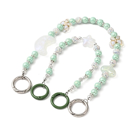 Sangles de sac en perles acryliques coeur, nœud papillon et lune, avec anneaux de ressort en alliage de zinc