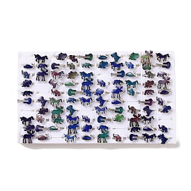100Pcs Animal Theme Adjustable Mood Rings Set, Temperature Change Color Emotion Feeling Alloy Band Rings for Women