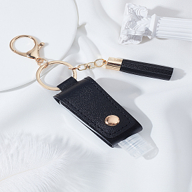 1Pc Portable Empty Travel Bottle Keychain, Hand Sanitizer Bottle Holder Keychain, PU Leather Tassel Keychain