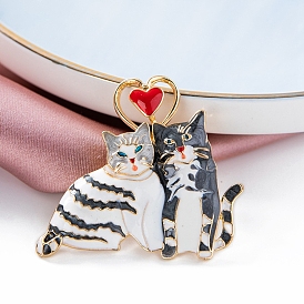 Cat with Heart Enamel Pins, Alloy Enamel Brooches for Backpack Clothes