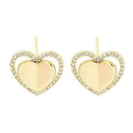 Brass Micro Pave Clear Cubic Zirconia Studs Earring for Women, Heart