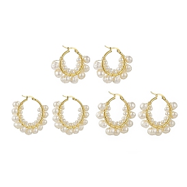 3 paire 3 boucles d'oreilles créoles en perles naturelles de taille, 304 bijoux en fil d'acier inoxydable pour femmes