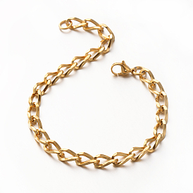 304 Stainless Steel Twisted Chain Bracelets, with Lobster Claw Clasps, 8-1/4 inch (210mm), Links: 5.5x11x1.2mm