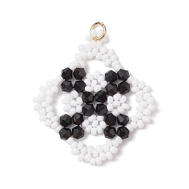 Подвески-ромбы из стеклянного бисера ручной работы, с 304 соединительным кольцом из нержавеющей стали и биконусными стеклянными бусинами, имитирующими австрийский хрусталь