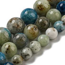 Natural Blue Azurite in Calcite Beads Strands, UV Reactive Fluorescent Gemstone Round Beads