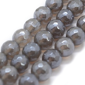 Perles naturelles en agate grise , facette, ronde