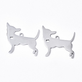 304 Stainless Steel Pendants, Silhouette Charms, Laser Cut, Dog