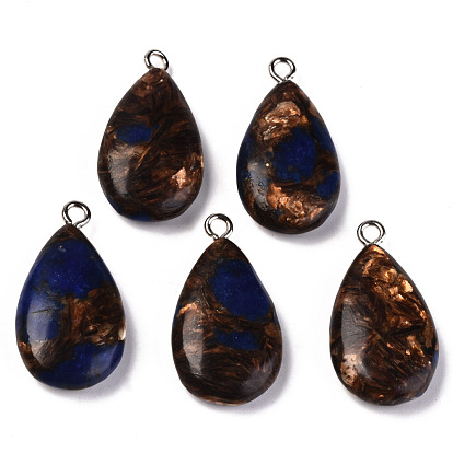 Assembled Synthetic Bronzite and Lapis Lazuli Pendants, with Iron Loop, Teardrop