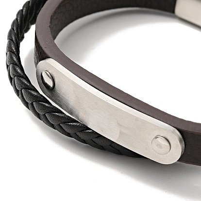 Microfiber Leather Braided Double Loops Multi-strand Bracelet with 304 Stainless Steel Magnetic Clasp for Men Women