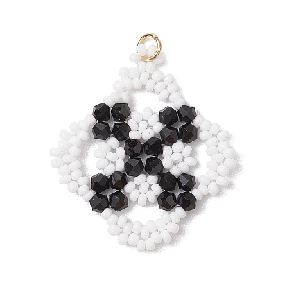 Подвески-ромбы из стеклянного бисера ручной работы, с 304 соединительным кольцом из нержавеющей стали и биконусными стеклянными бусинами, имитирующими австрийский хрусталь