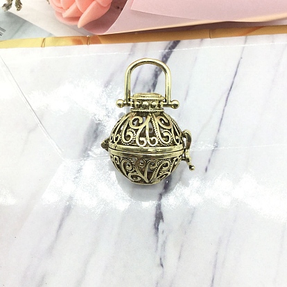 Tibetan Style Brass Bead Cage Pendants, Hollow Round Cage Charms