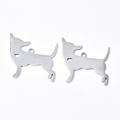 304 Stainless Steel Pendants, Silhouette Charms, Laser Cut, Dog