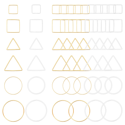 120шт. 12 стили латунные соединительные кольца, треугольник и кольцо и квадрат