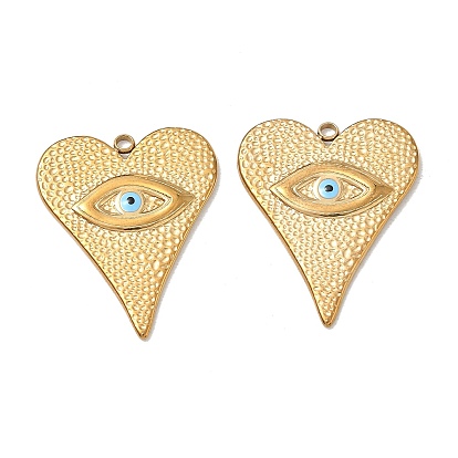 304 Stainless Steel with Light Sky Blue Enamel Pendants, Hammered Heart & Evil Eye Charms