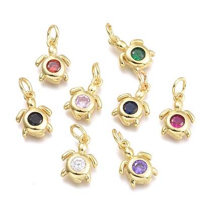 Brass Micro Pave Cubic Zirconia Pendants, with Jump Ring, Sea Turtle, Real 18K Gold Plated