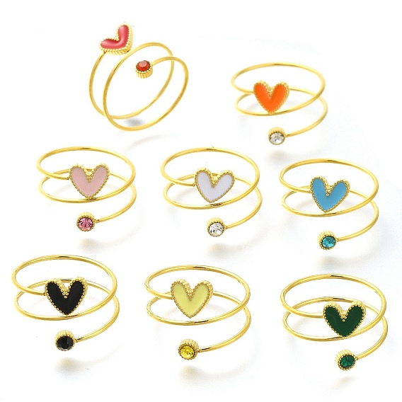 Ионное покрытие (ip) 304 кольца из нержавеющей стали с микропаве из кубического циркония для женщин, с эмалевым сердечком, реальный 14 k позолоченный