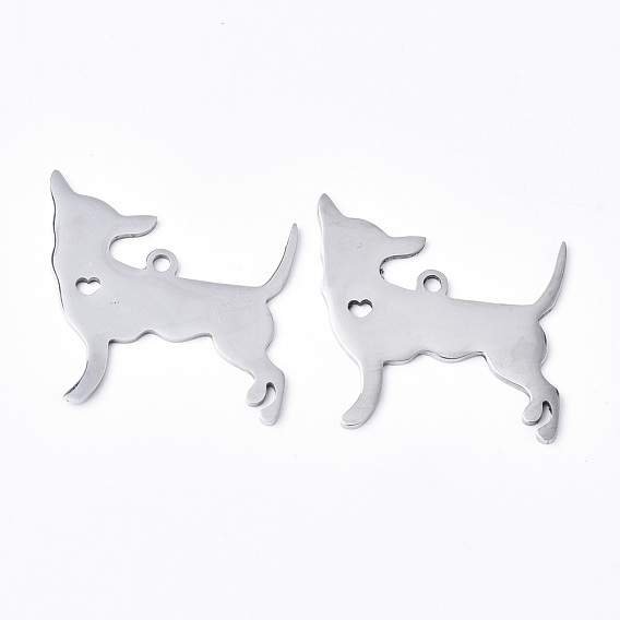 304 Stainless Steel Pendants, Silhouette Charms, Laser Cut, Dog