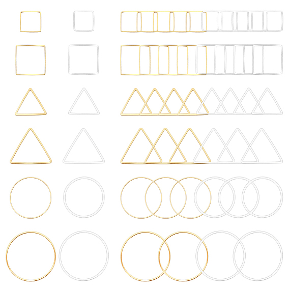 120шт. 12 стили латунные соединительные кольца, треугольник и кольцо и квадрат