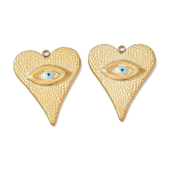 304 Stainless Steel with Light Sky Blue Enamel Pendants, Hammered Heart & Evil Eye Charms