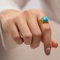 18K Gold Stainless Steel Ring with Natural Turquoise Stone for Women