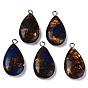 Assembled Synthetic Bronzite and Lapis Lazuli Pendants, with Iron Loop, Teardrop