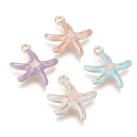 Alloy Enamel Pendants, Cadmium Free & Lead Free, Starfish Shape, Light Gold