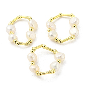 Brass & Natural Pearl Beaded Stretch Finger Ring