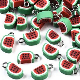 Handmade Polymer Clay Charms, with Platinum Iron Findings, Watermelon