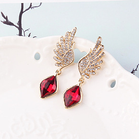 Elegant Wing-shaped Crystal Pendant Earrings with Alloy and Rhinestone