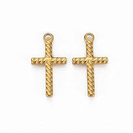 Ion Plating(IP) 304 Stainless Steel Pendants, Cadmium Free & Nickel Free & Lead Free, Cross with Stripe