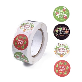 4 Patterns Christmas Round Dot Self Adhesive Paper Stickers Roll, Merry Christmas Decals for Party, Decorative Presents