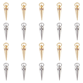 20 шт. 2 цвета стойка покрытие латунь микро паве кубический цирконий подвески, долговечный, с целью перехода в кольце, шарм конус/шип