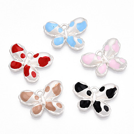 Alloy Enamel Pendants, Lead Free & Cadmium Free, Matte Silver Color, Butterfly Charm