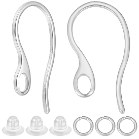 50 pcs 304 crochets de boucle d'oreille en acier inoxydable, avec boucle horizontale, 5pcs 304 anneaux de saut en acier inoxydable, 50 pièces d'écrous d'oreille en plastique