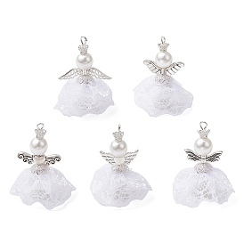 5шт 5 стили полиэстер кружево подвески, ангельские прелести, с бусинами из сплава и стеклянными бусинами