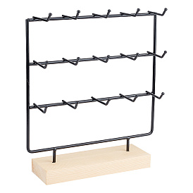 3-уровневые 15-крючковые железные подставки для сережек, органайзер для украшений для хранения серег, с деревянным подвалом, прямоугольные