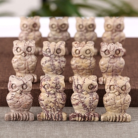 Natural Dendritic Jasper Owl Home Desktop Decoration, for Home Office Desk