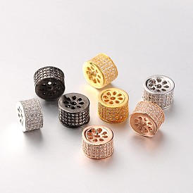 Brass Micro Pave Cubic Zirconia Column Beads, Cadmium Free & Lead Free, Clear, 6x9mm, Hole: 1mm