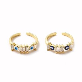 Enamel Evil Eye & Cubic Zirconia Open Cuff Ring, Real 18K Gold Plated Brass Jewelry for Women