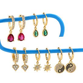 Fashionable Zircon Sun Water Drop Heart-shaped Earrings - Elegant, Sparkling, Trendy.