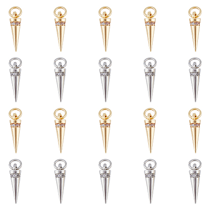 20 шт. 2 цвета стойка покрытие латунь микро паве кубический цирконий подвески, долговечный, с целью перехода в кольце, шарм конус/шип