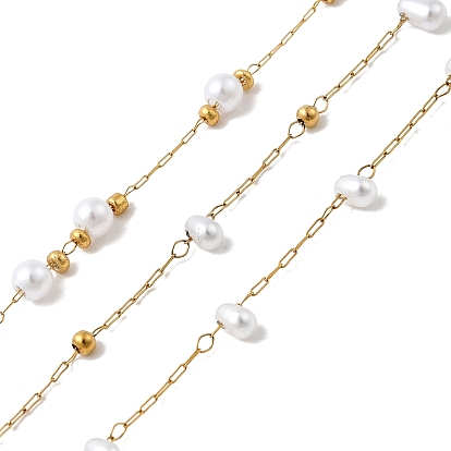 Ручная работа 304 цепочки из нержавеющей стали с бусинами, пайки, с 316 кабельными цепочками из нержавеющей стали, абс пластик жемчужина и катушка, ионное покрытие (ip)