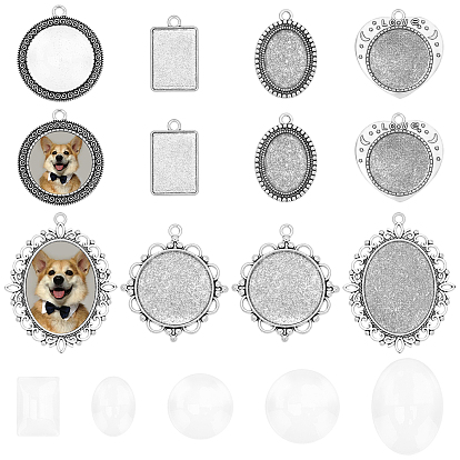78Pcs DIY 6 Styles Pendants Making Kits, Including Tibetan Style Alloy Pendant Settings, Transparent Glass Cabochons