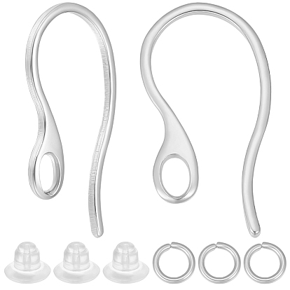 50 pcs 304 crochets de boucle d'oreille en acier inoxydable, avec boucle horizontale, 5pcs 304 anneaux de saut en acier inoxydable, 50 pièces d'écrous d'oreille en plastique