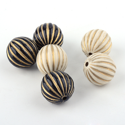 Round Plating Acrylic Beads, Golden Metal Enlaced, 16.5x16mm, Hole: 2mm, about 200pcs/500g