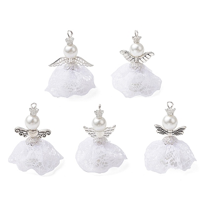 5шт 5 стили полиэстер кружево подвески, ангельские прелести, с бусинами из сплава и стеклянными бусинами