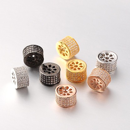 Brass Micro Pave Cubic Zirconia Column Beads, Cadmium Free & Lead Free, Clear, 6x9mm, Hole: 1mm