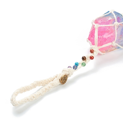 Gemstone Pendant Decorations, with Cotton Thread, Nuggets