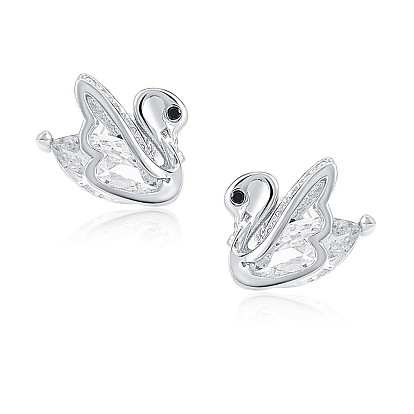 Cubic Zirconia Swan Stud Earrings, 925 Sterling Silver Jewelry for Women